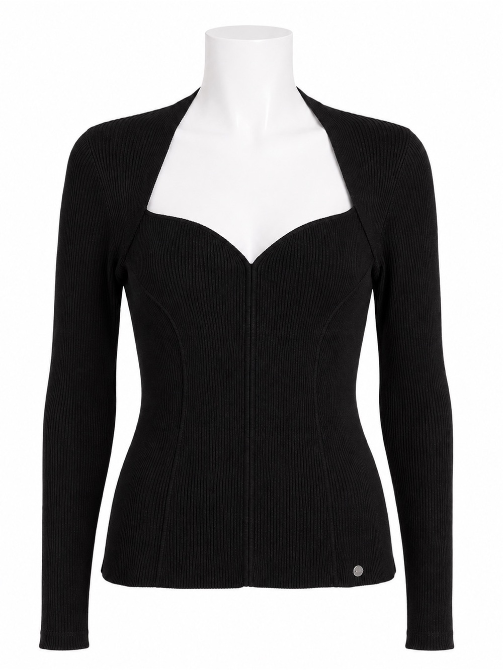 Size 1 Ted Baker Women’s Helenh Black Sweetheart Neckline Ribbed Knit Top